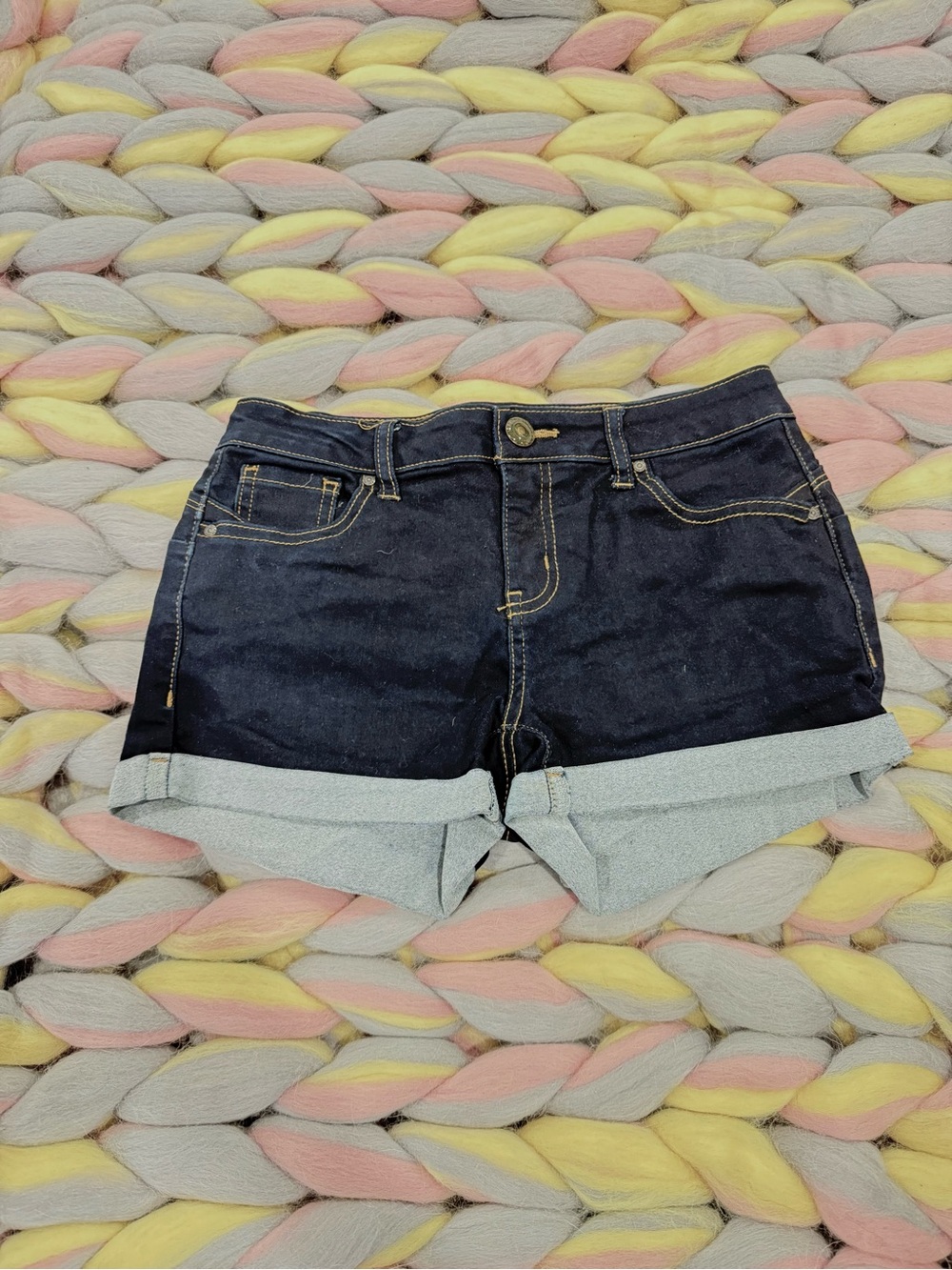 Dark Blue Denim Roll-Cuff Women’s Shorts